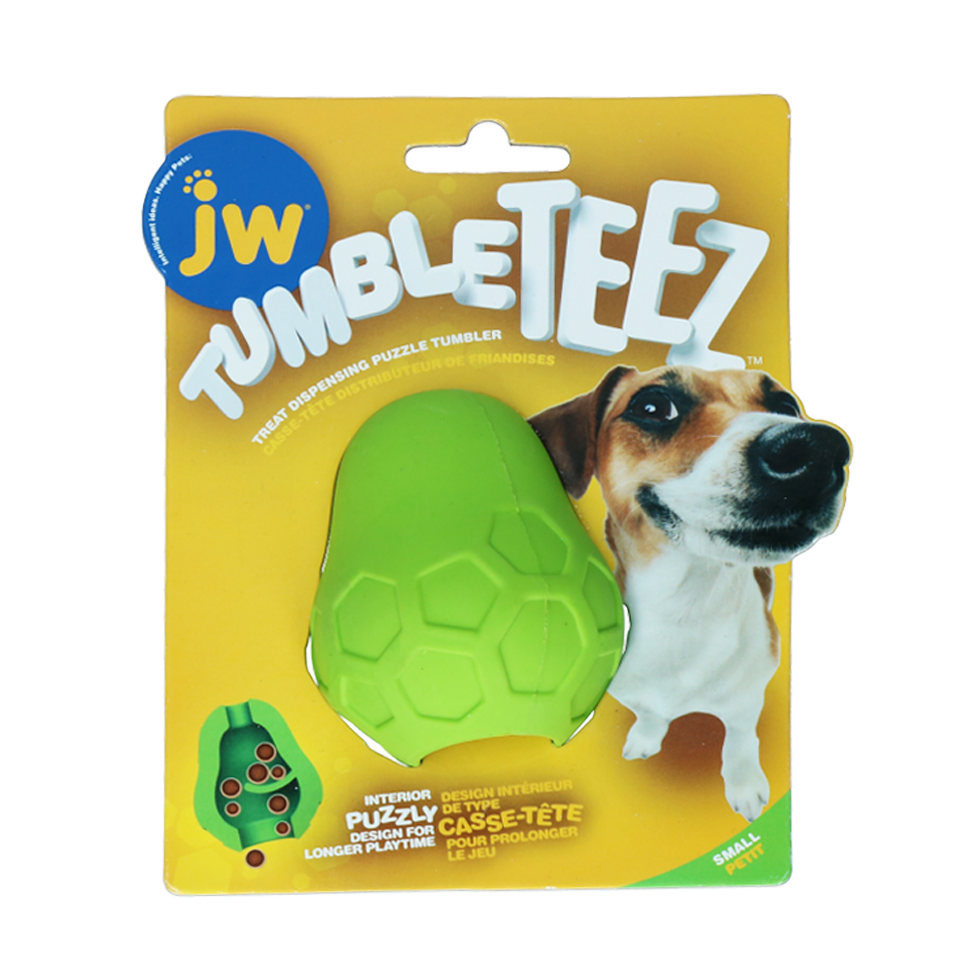 small green dog toy with reward wall