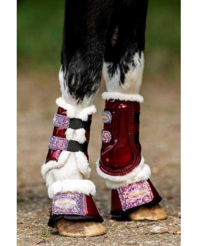 228A Show-time Gold Rush Glitter trainer tendon boot Small size burgundy red 4XS Horse foot protection tendon boots